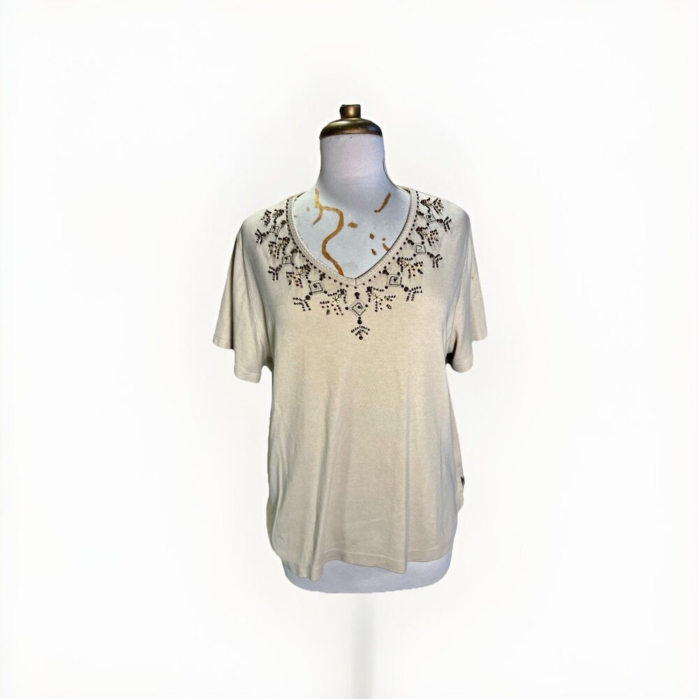Alfred Dunner Blouse Size L Vintage 90's Beaded Boho Chic Cottagecore Top